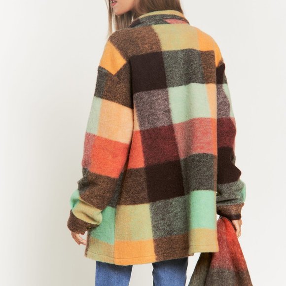 New DAVI N DANI fuzzy shacket shirt plaid multi color brushed western SM-4X - Picture 16 of 16